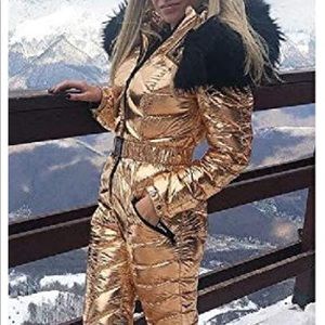 Aurgelmir Women Winter Onesies Ski Suit Fur Collar coat Ski Jumpsuit Snowsuit